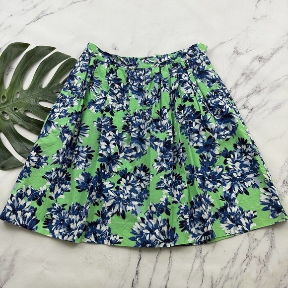 J.Crew Womens Patio Skirt Size 10 Green Blue Photo Floral A-Line Pockets